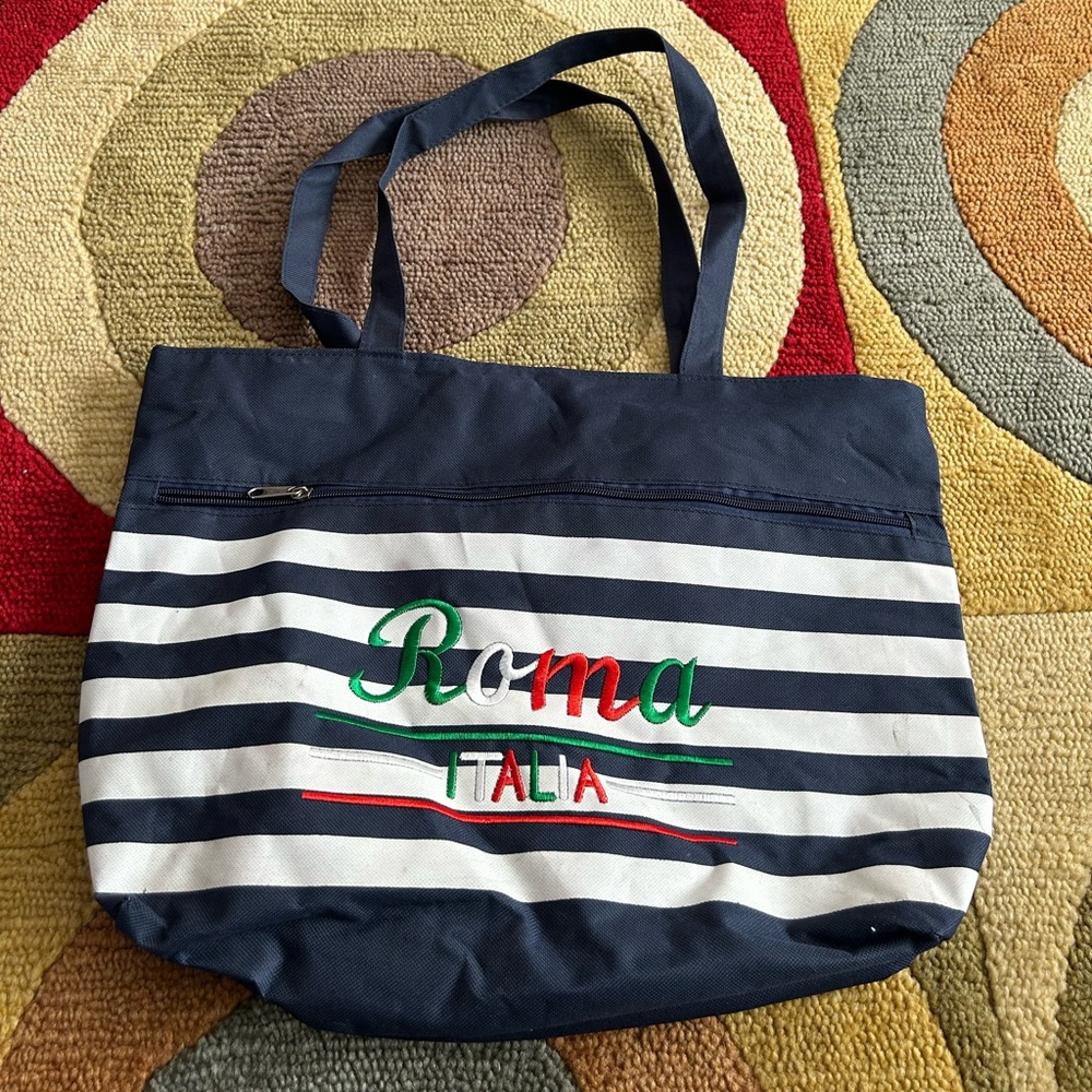Roma Italia Italy Tote Bag with Zipper Stripes